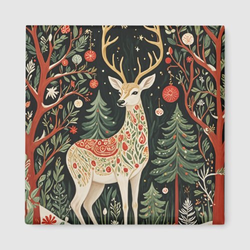 Midnight Forest Christmas Deer Magnet