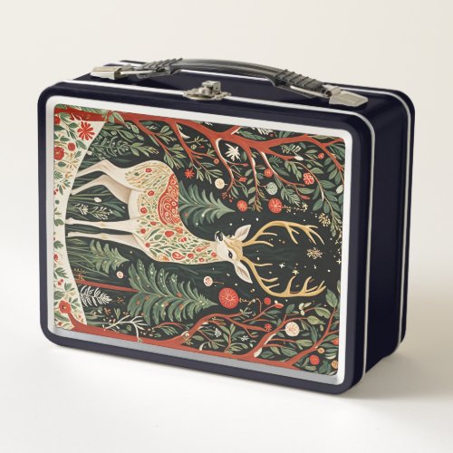 Midnight Forest Christmas Deer Metal Lunch Box