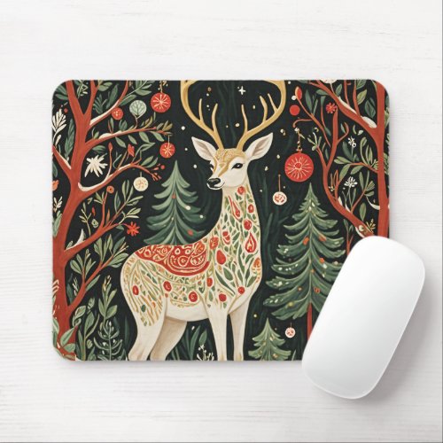 Midnight Forest Christmas Deer Mouse Pad