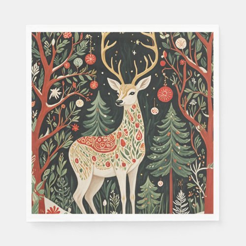 Midnight Forest Christmas Deer Napkins