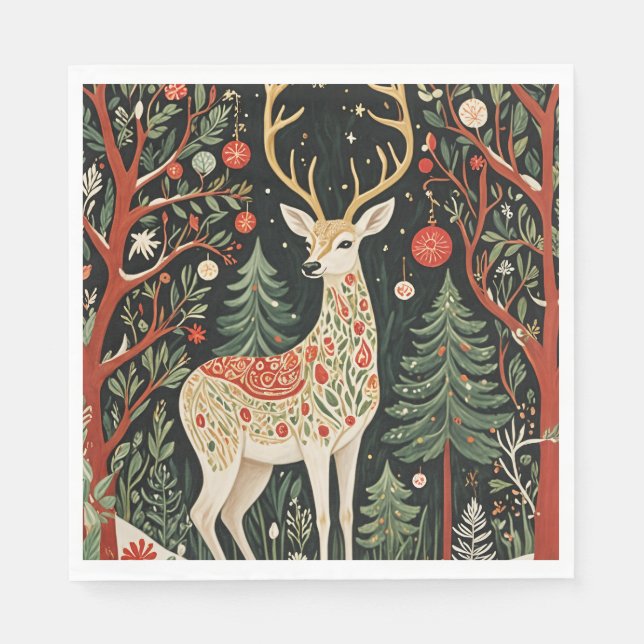 Midnight Forest Christmas Deer Napkins (Front)