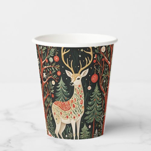 Midnight Forest Christmas Deer Paper Cups