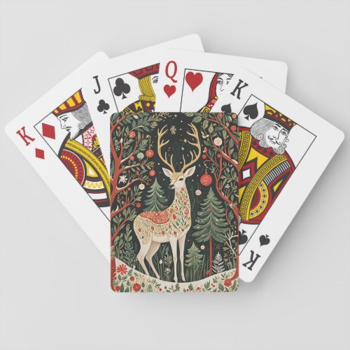 Midnight Forest Christmas Deer Poker Cards