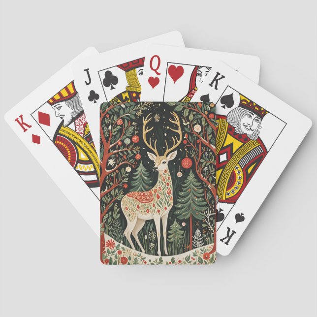 Midnight Forest Christmas Deer Poker Cards (Back)