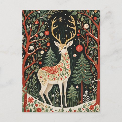 Midnight Forest Christmas Deer Postcard