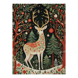 Midnight Forest Christmas Deer Poster