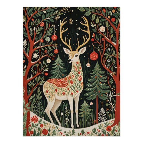 Midnight Forest Christmas Deer Poster