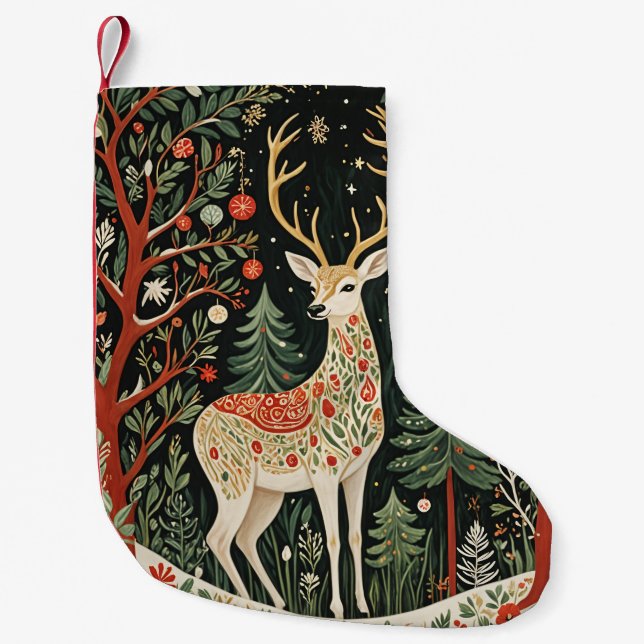 Midnight Forest Christmas Deer Small Christmas Stocking (Front)