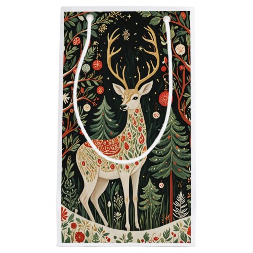 Midnight Forest Christmas Deer Small Gift Bag