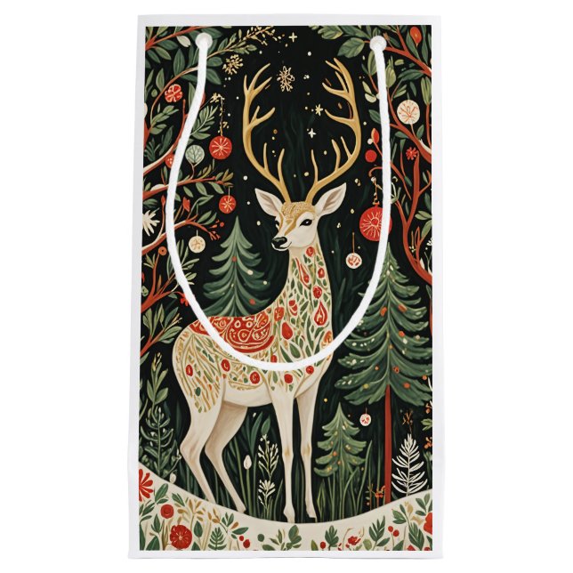 Midnight Forest Christmas Deer Small Gift Bag (Front)