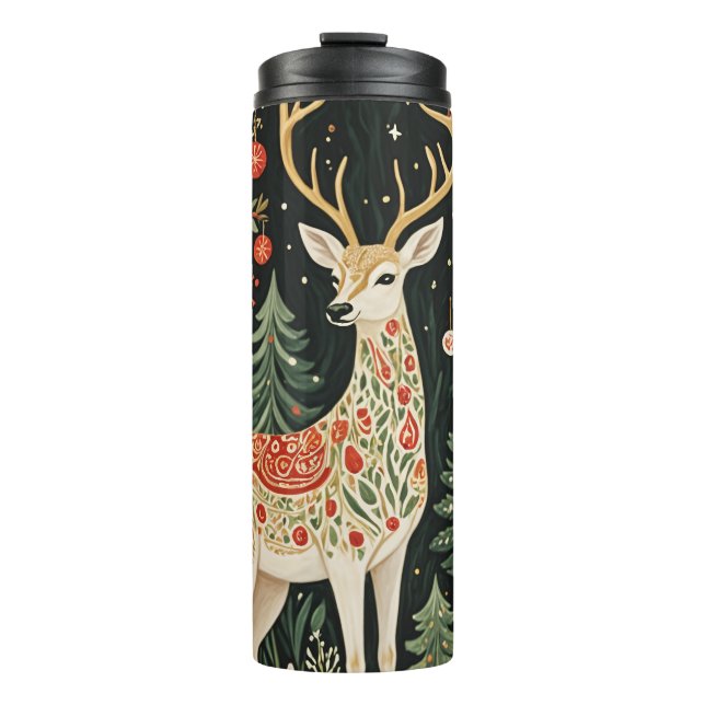 Midnight Forest Christmas Deer Thermal Tumbler (Front)