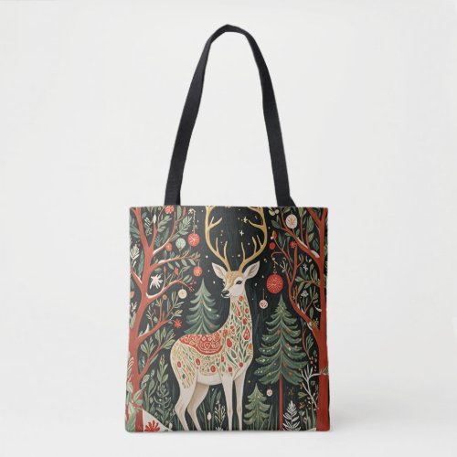 Midnight Forest Christmas Deer Tote Bag