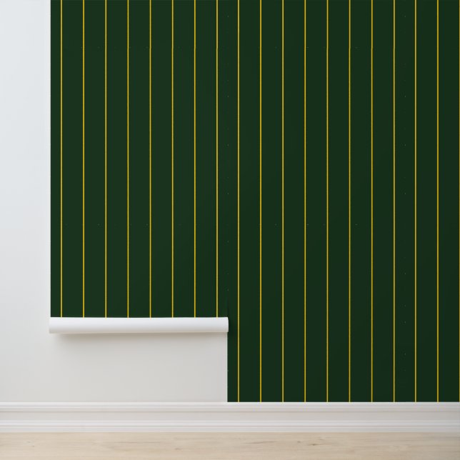 Midnight Forest Green Pinstripes Wallpaper (Application)