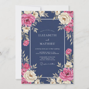 Midnight Fuchsia Bloom Wedding Invitation
