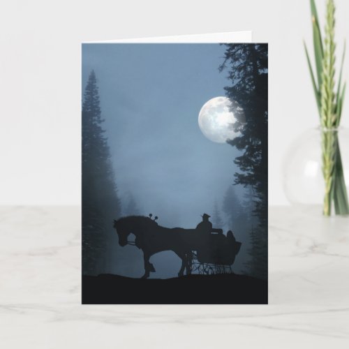 Midnight Full Moon Sleigh Ride Seasons Greetings Holiday Card