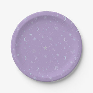 Midnight Galaxy Celestial on light lavender Paper Plates