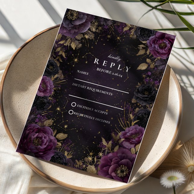 Midnight Galaxy Gothic Purple Wedding RSVP Card (Creator Uploaded)