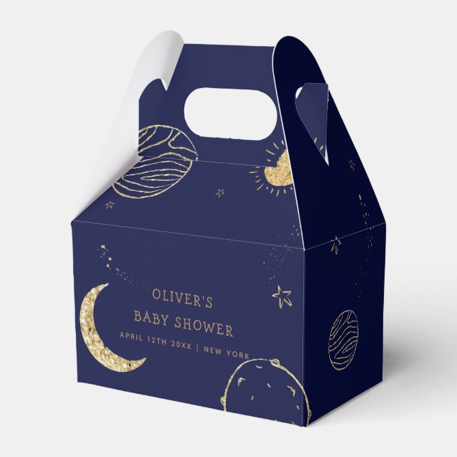 Midnight Galaxy Moon Star Boy Baby Shower  Favor Boxes (Front Side)