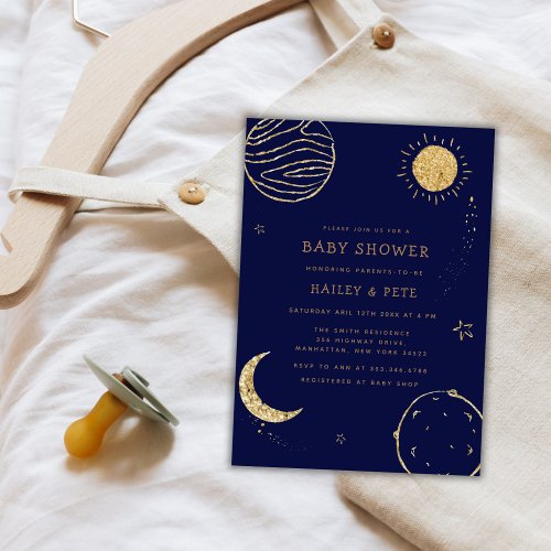 Midnight Galaxy Moon Star Boy Baby Shower Invitation