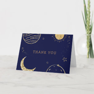Midnight Galaxy Moon Star Boy Baby Shower Letterpress Thank You Card