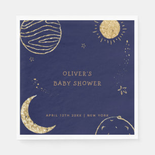 Midnight Galaxy Moon Star Boy Baby Shower Napkins