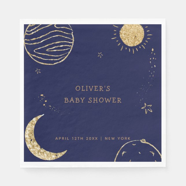 Midnight Galaxy Moon Star Boy Baby Shower  Napkins (Front)