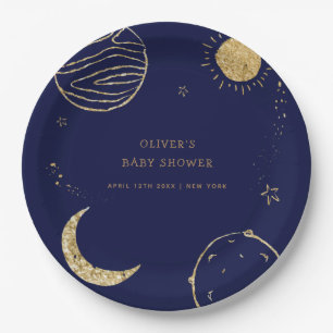 Midnight Galaxy Outer Space Boy Baby Shower  Paper Plates
