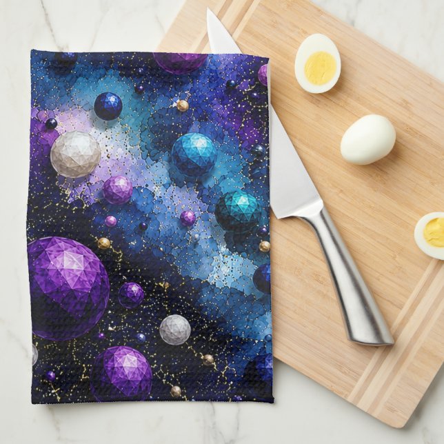 Midnight Galaxy Poly Bubbles  Kitchen Towel (Quarter Fold)