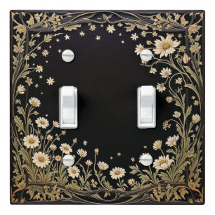 Midnight Garden Black Double Toggle Light Switch Cover
