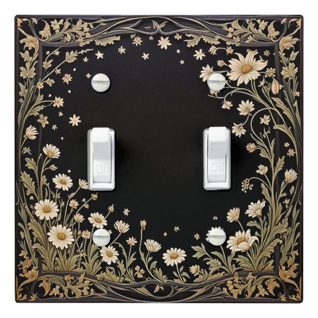 Midnight Garden Black Double Toggle Light Switch Cover (In Situ)