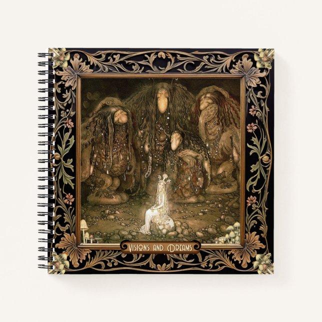 Midnight Garden Black Mycology John Bauer Square Notebook (Front)