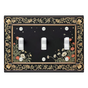 Midnight Garden Black Triple Toggle Light Switch Cover