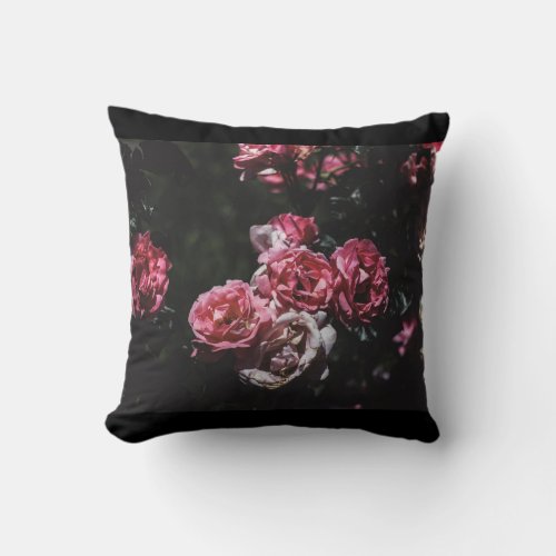 Midnight garden dark floral pillow
