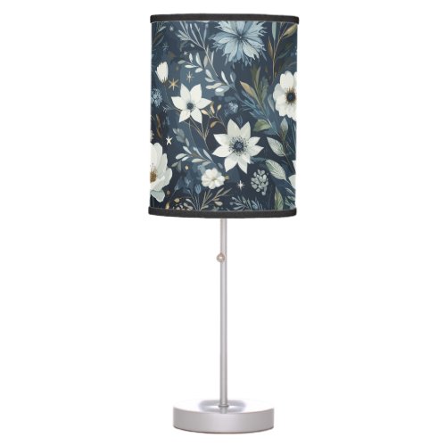  Midnight Garden Dream _ Navy Blue Watercolor Flor Table Lamp