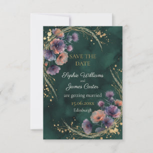 Midnight Garden Emerald Green Boho Wildflower Save The Date