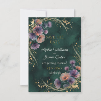 Midnight Garden Emerald Green Boho Wildflower Save The Date