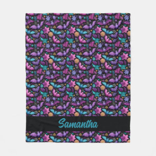 Midnight Garden Halloween Bats and Florals Fleece Blanket