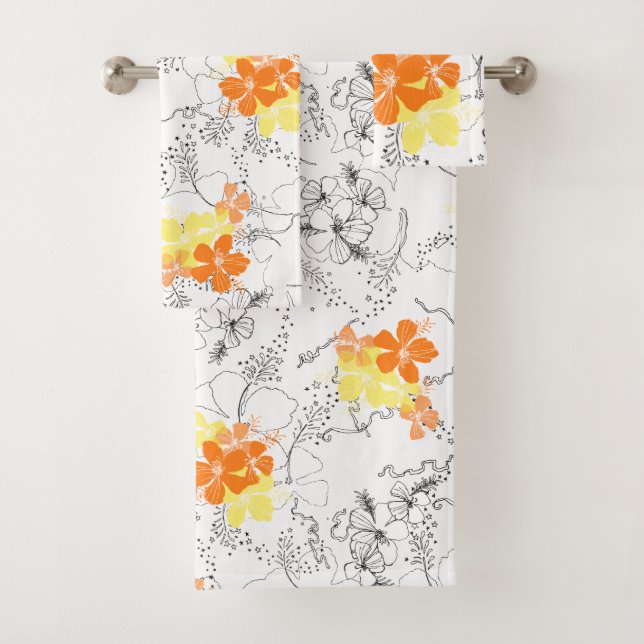 Midnight Garden Hawaiian Hibiscus Coordinate Bath Towel Set (Insitu)