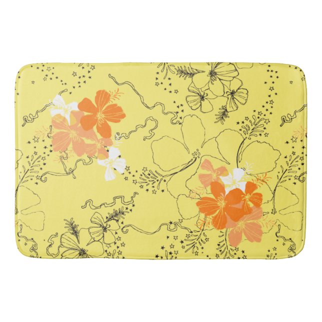 Midnight Garden Hawaiian Hibiscus Coordinate Bathroom Mat (Front)