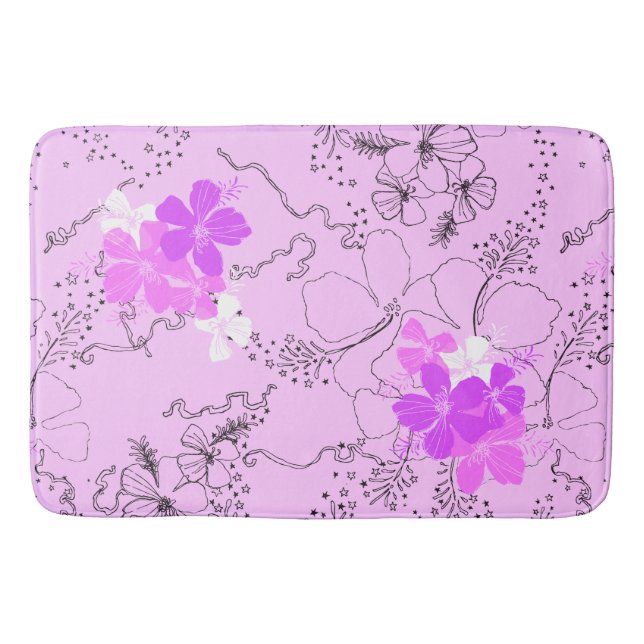 Midnight Garden Hawaiian Hibiscus Coordinate -Pink Bath Mat (Front)