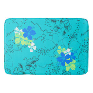 Midnight Garden Hawaiian Hibiscus Coordinate- Turq Bathroom Mat