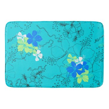 Midnight Garden Hawaiian Hibiscus Coordinate- Turq Bathroom Mat Midnight Garden Hawaiian Hibiscus Coordinate- Turq Bathroom Mat