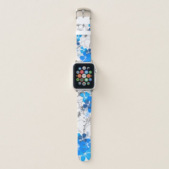 Midnight Garden Hawaiian Hibiscus Floral Blue Apple Watch Band (Front)