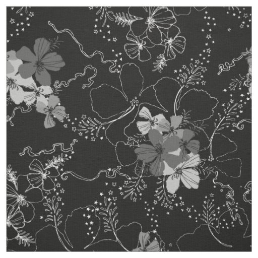 Midnight Garden Hawaiian Hibiscus Floral Fabric