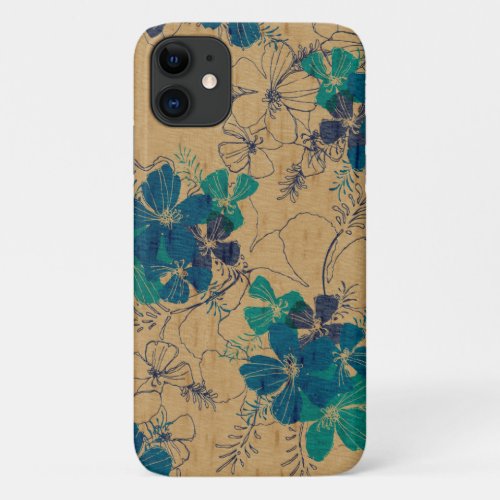 Midnight Garden Hawaiian Turq Faux Wood iPhone 11 Case