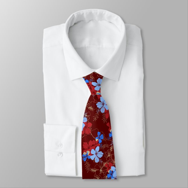 Midnight Garden Hibiscus Floral Tie (Tied)