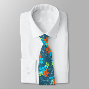 Midnight Garden Hibiscus Floral Two-sided Printed Neck Tie