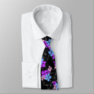 Midnight Garden Hibiscus Floral Two-sided Printed Tie