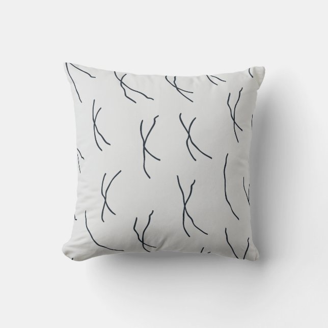 Midnight Garden Light Grey Abstract Sketchy Lines Throw Pillow (Front)