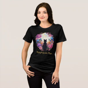 Midnight Garden Magic – Black Cat & Moon Floral Tri-Blend Shirt